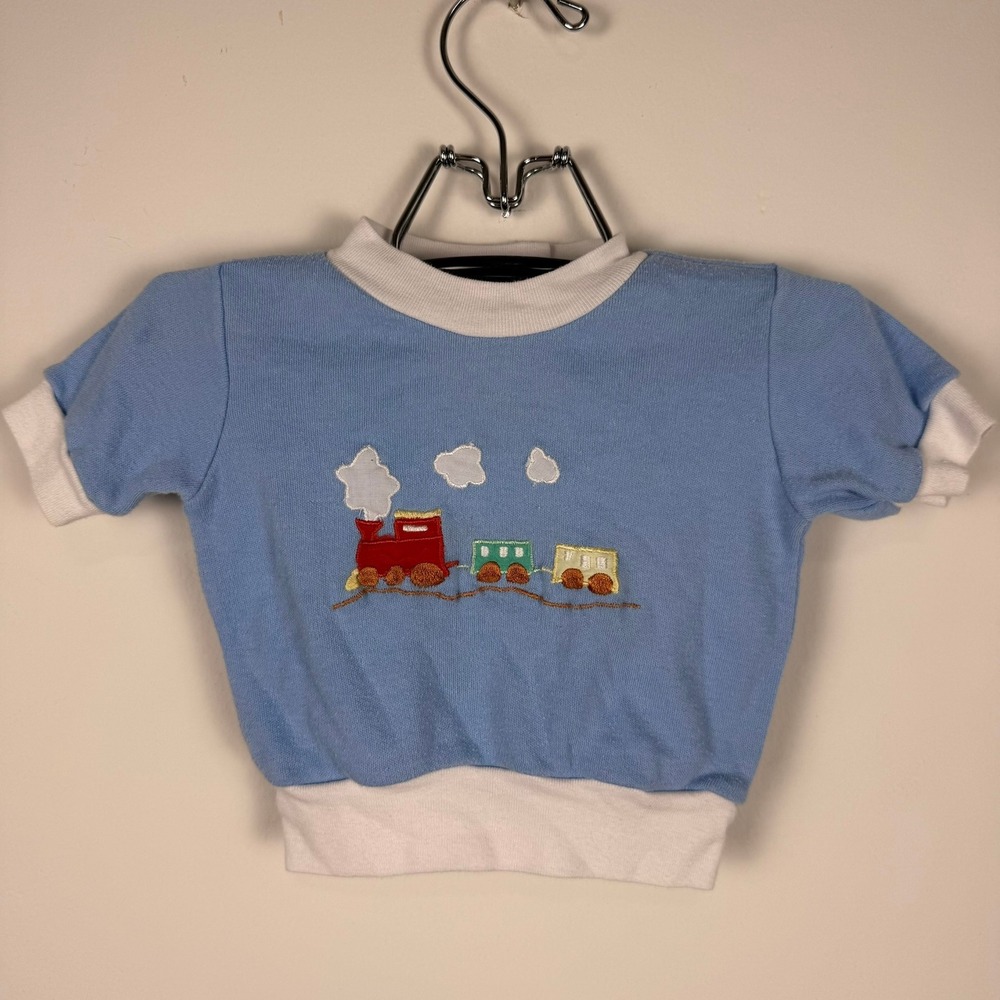 Vintage Snacks Club Baby Boy Train Embroidered Sweatshirt Blue Size 9 Months